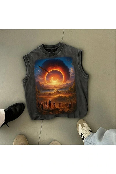 Bravebell Tricou oversize unisex vintage, lavabil, cu imprimeu solar și guler...