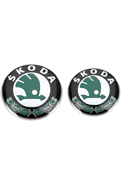 OEM Set embleme Skoda, 90mm fata si 80mm spate, glossy, verde inchis