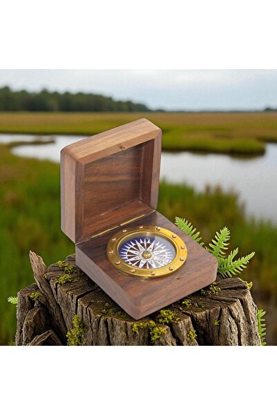 Kuzey Tacı بوصلة نحاسية مع صندوق خشبي