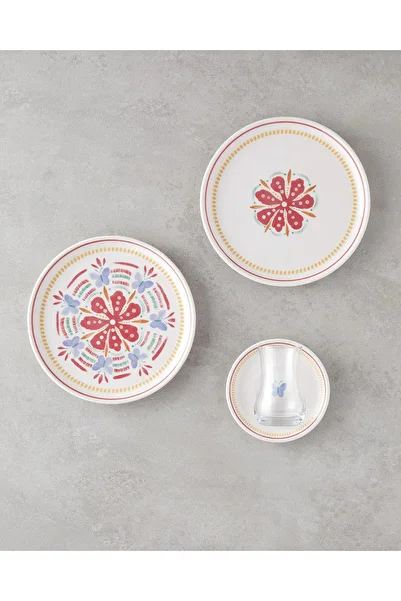 English Home Lily Ceramic Cake Set 18 Pieces Colorful for 6 People