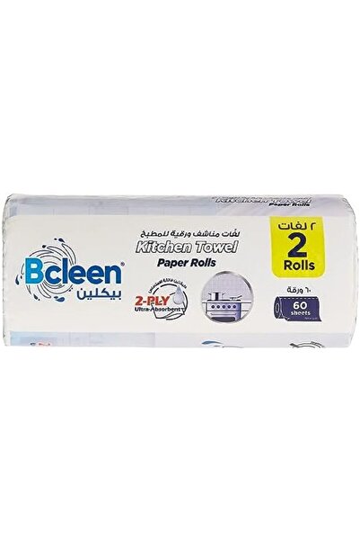 Bcleen ® Kitchen paper towel roll, 60 sheets X 2ply, 2 rolls, Mega sterilized tissues for germ prote