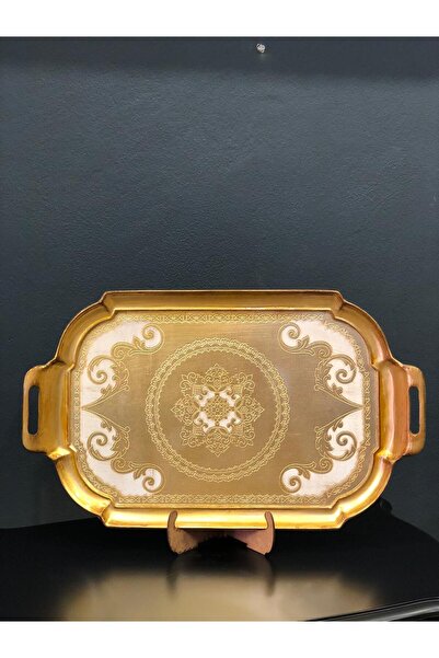 Dora Art Italyan Gül Ağacı El Yapımı Altın Varak Kaplama Sunum Tepsisi .