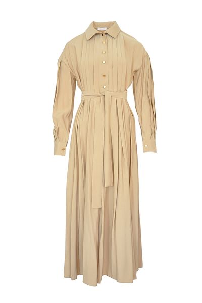 Rukayyel Berry Pleated Dress - Milk Coffee