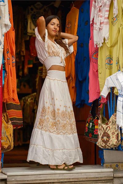 Miss Boheme White Color Floral Embroidered Skirt Blouse Set