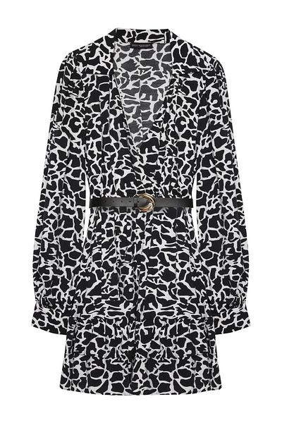 Quzu Belt Detailed Patterned Dress Black 25K0310211