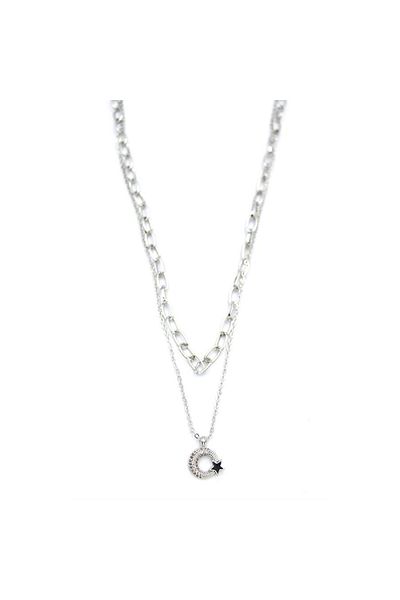 SepetBudur Multiple Moon Star Necklace - Silver
