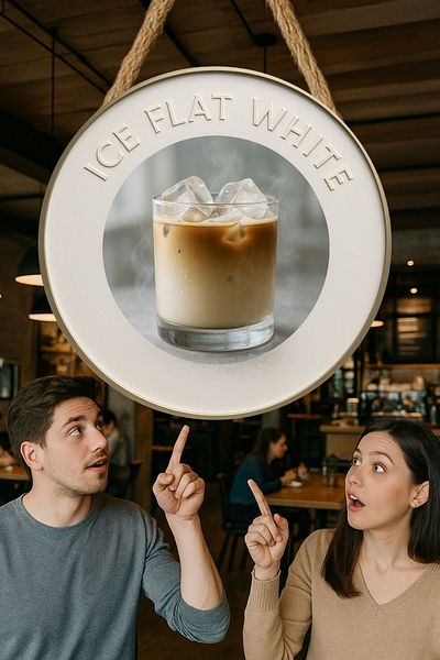 Nod Ice Flat White Themed Round Cafe Sign – Jute Drawstring Wooden Wall & Door Decor |   Barista Ornament