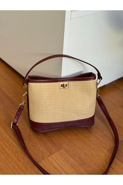 Bagnest Women's Hand and Shoulder Bag with Straw Detail and Lockable Front