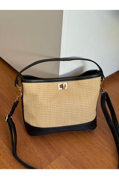 Bagnest Women's Hand and Shoulder Bag with Straw Detail and Lockable Front