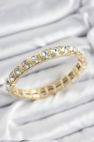 Clariss سوار نسائي مطاطي موديل مربع من حجر الزركون النحاسي باللون الذهبي