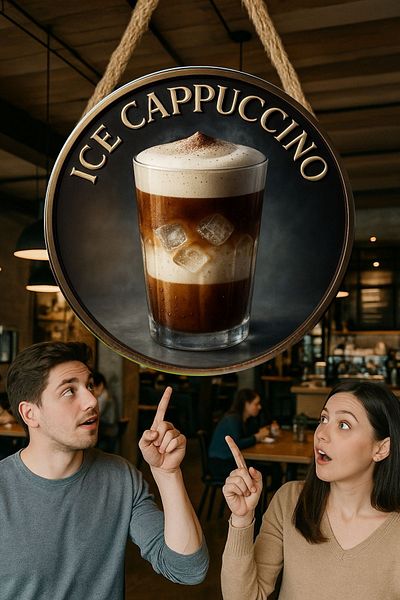 Nod Ice Cappuccino Themed Round Cafe Sign – Jute Drawstring Wooden Wall & Door Decor |   Barista Ornament