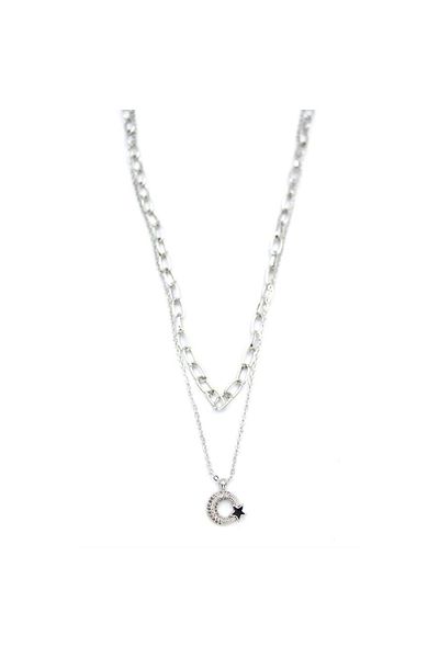 SepetBudur Multiple Moon Star Necklace - Silver