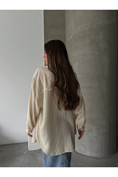 Lusin Women's Beige Muslim Fabric Premium Shirt