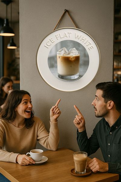 Nod Ice Flat White Themed Round Cafe Sign – Jute Drawstring Wooden Wall & Door Decor |   Barista Ornament