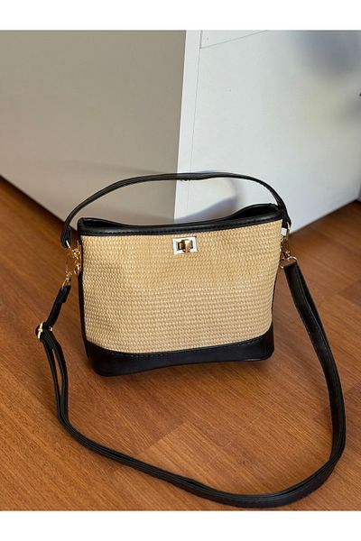Bagnest Women's Hand and Shoulder Bag with Straw Detail and Lockable Front