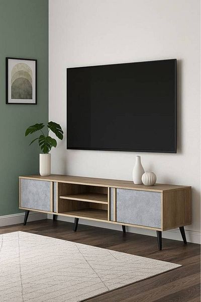 Al Saada Home Premium TV Unit - 180×40×45 cm - Wooden Grey
