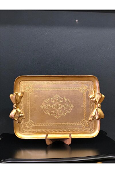 Dora Art Italyan Gül Ağacı El Yapımı Altın Varak Kaplama Sunum Tepsisi .