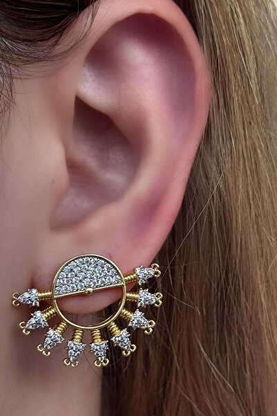 TAKIŞTIR Gold Color Stone Detailed Ysx Earrings (Pair)