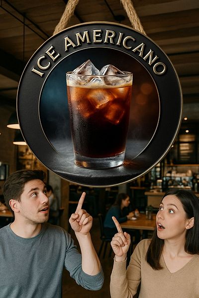 Nod Ice Americano Themed Round Cafe Sign – Jute Drawstring Wooden Wall & Door Decor |   Barista Style Ornament