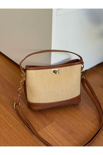 Bagnest Women's Hand and Shoulder Bag with Straw Detail and Lockable Front