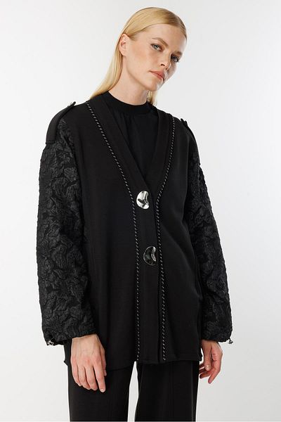 Ghisa Brocade Fabric Mixed Suit Black