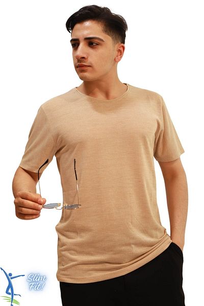 Moda Anna Breathable Thin Cotton Fabric Crew Neck Men's T-Shirt Camel