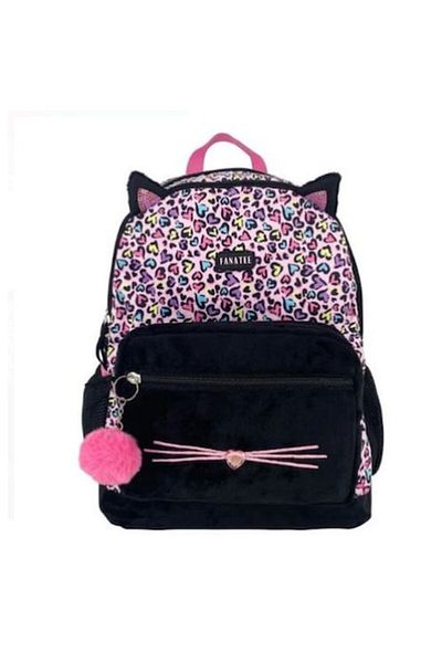 TRINAR School Backpack Cat Model, Pink/Black, Adjustable Straps, Fluffy Keychain 31 x 14 x 41 cm