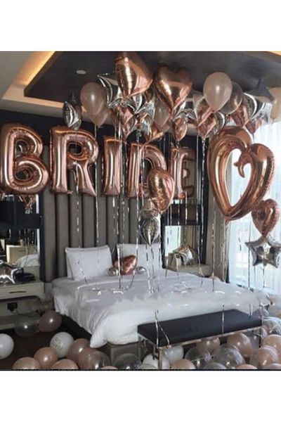 Çemrek Süs Parti Rose Bride Foil Balloon and Chrome Rose Silver White Balloon Set 35 Pieces Rose Heart Foil Balloon with