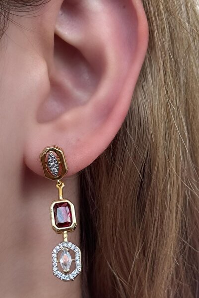 TAKIŞTIR أقراط YSX مرصعة بالحجر الوردي اللون الذهبي (زوج)