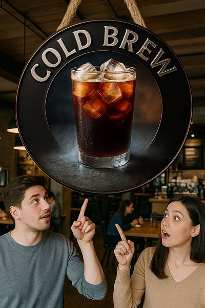 Nod Cold Brew Themed Round Cafe Sign – Jute Drawstring Wooden Wall & Door Decor |   Barista Style Ornament