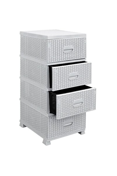 Violet House Plastic Storage Cabinet with Drawers, Rattan Design, Light Grey, 38x45x90 cm + Set of 6 Universal Mo