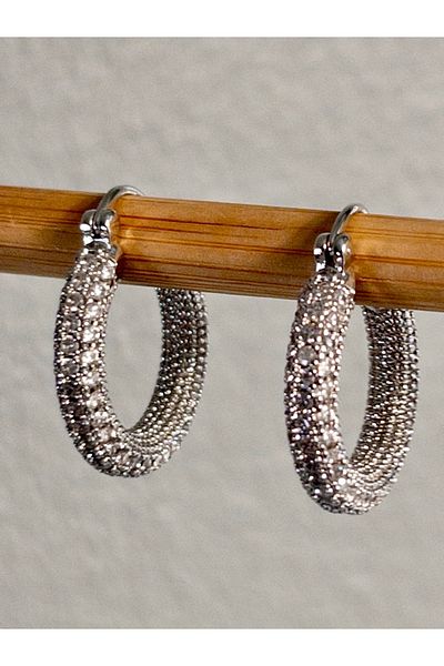 Siya Silver Special Series Zircon Stone Steel Hoop Earrings