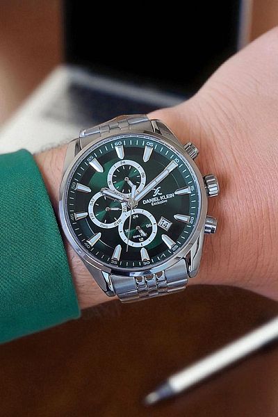 Daniel Klein Exclusive All Functions Active, Calendar, Steel Bracelet Green Dial Men's Wristwatch