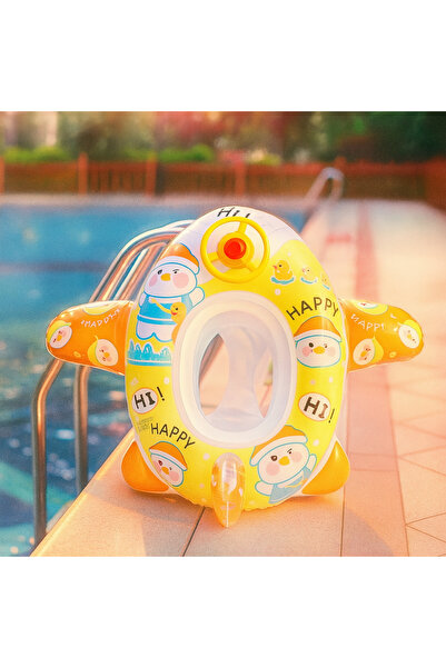 Swimming Civcivli Uçak Model Kornalı Şişme Oturaklı Bebek Simidi | 90x80 cm N...