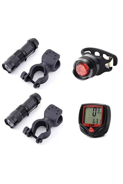 Carsons Doua faruri fata 300Lm, stop spate ruby, ciclocomputer, set complet bicicleta, aliaj aluminiu, negru