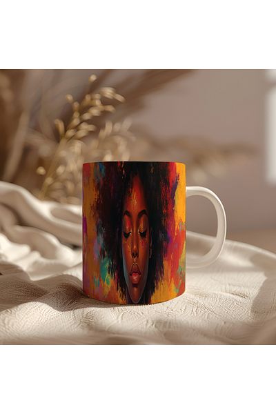 BB TRADE White Ceramic Printed Mug with Afro Design 330ml