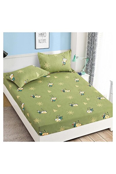 EmonaMall Set cearsaf de o persoana S15287, elastic, 2 buc Huse, 3 buc, verde