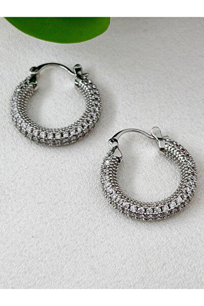 Siya Silver Özel Seri Zirkon Taşlı Çelik Halka Küpe