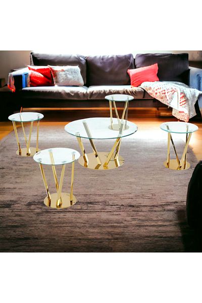 Al Saada Home منتج مميز طقم طاولة خدمة رخامية ١+٤ - ذهبي