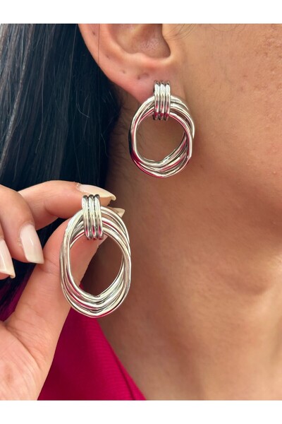 FAMEMUS ACCESSORY أقراط فولاذية بتصميم حلقة متداخلة