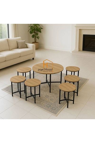 Al Saada Home Limited Quantity 6+1 Wooden Coffee Table Set - Brown