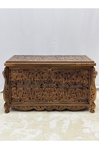 Arıkmert El Sanatları Maraş El Oyma Ceviz Ahşap Çeyiz Sandığı – 95x50x60 cm B...