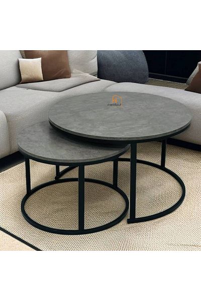 Al Saada Home Metal Service Table Set - 2 Pieces - Beige