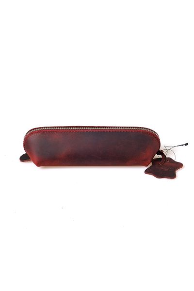 BBACK Crazy Leather Zippered Pencil Case 20X5X6 cm Black Moire Claret Red