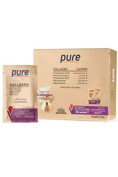 Pharma Pure Pure Collagen Nutritional Supplement With Pineapple Flavor 30 Sachets