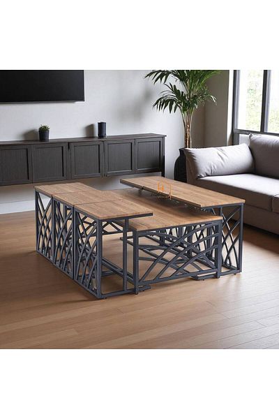Al Saada Home Limited Quantity Service Table Set Wood 6+1 - Brown