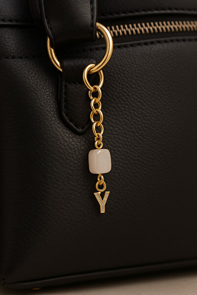 Han Ticarethane Breloc cu cuarț de cristal cu litera Y de culoare aurie