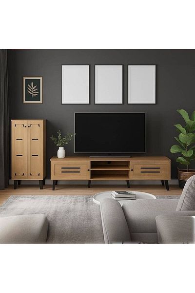 Al Saada Home حامل تلفزيون - 160×40×44 سم - بني فاتح