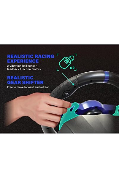 MEGACOM مجموعة عجلات قيادة سباق M111 - 270°/900°، 10 بوصات مع دواسات ومبدل سرعات