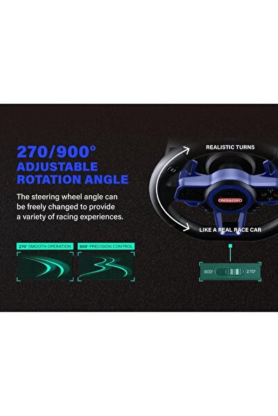 MEGACOM مجموعة عجلات قيادة سباق M111 - 270°/900°، 10 بوصات مع دواسات ومبدل سرعات